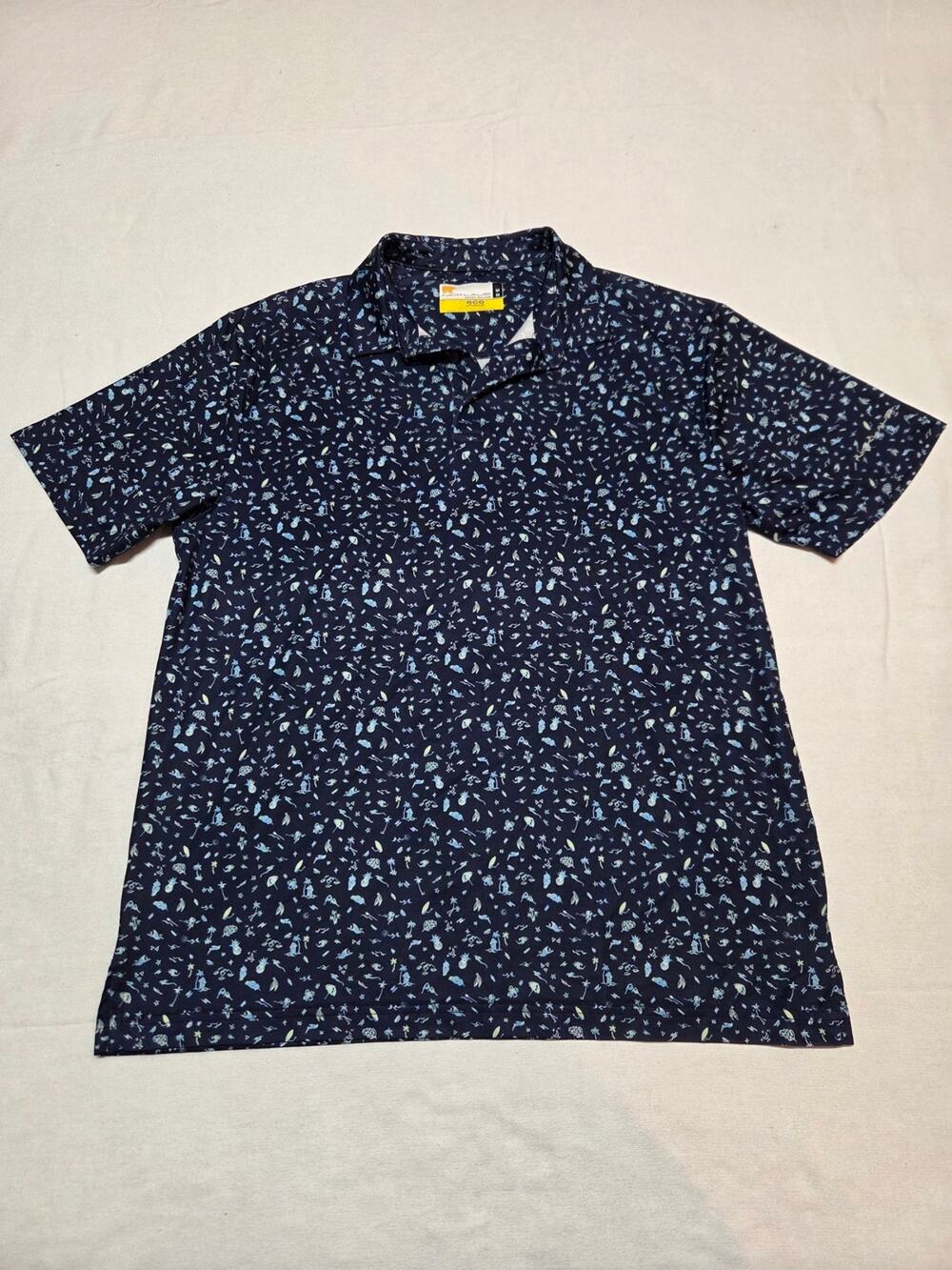 Navy Polo with Light Blue Micro Print Size M